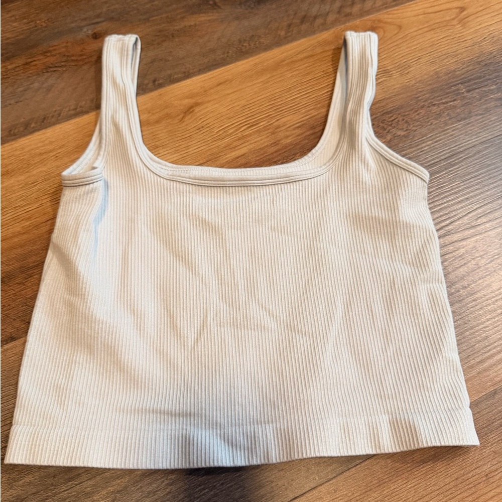 SHEIN Cream Ribbed Square Neck Tank Top